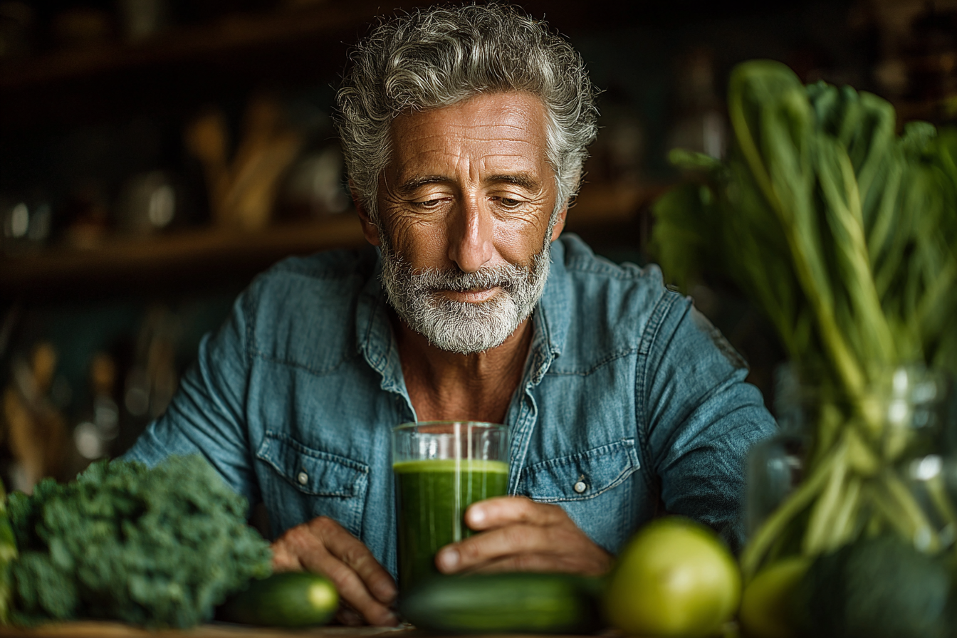 Чоловік та жінка середнього віку готують здорову їжу разом